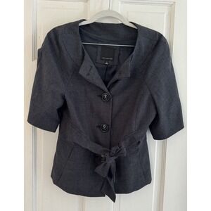 THE LIMITED Dark Gray Zig Zag‎ Short Sleeve Wide Tie Waist Belt Blazer - Size S